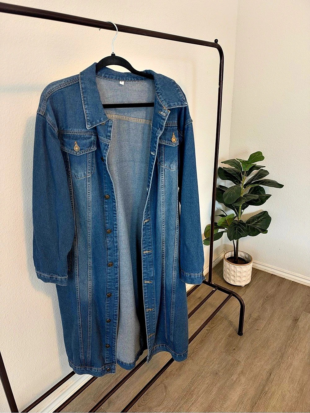 Women's Long Denim Jean Jacket in Blue